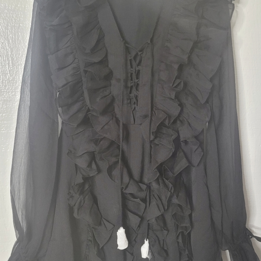 Endless Rose Dress Black Chiffon Ruffled Mini Women's Sz XS NWOT - Picture 5 of 8